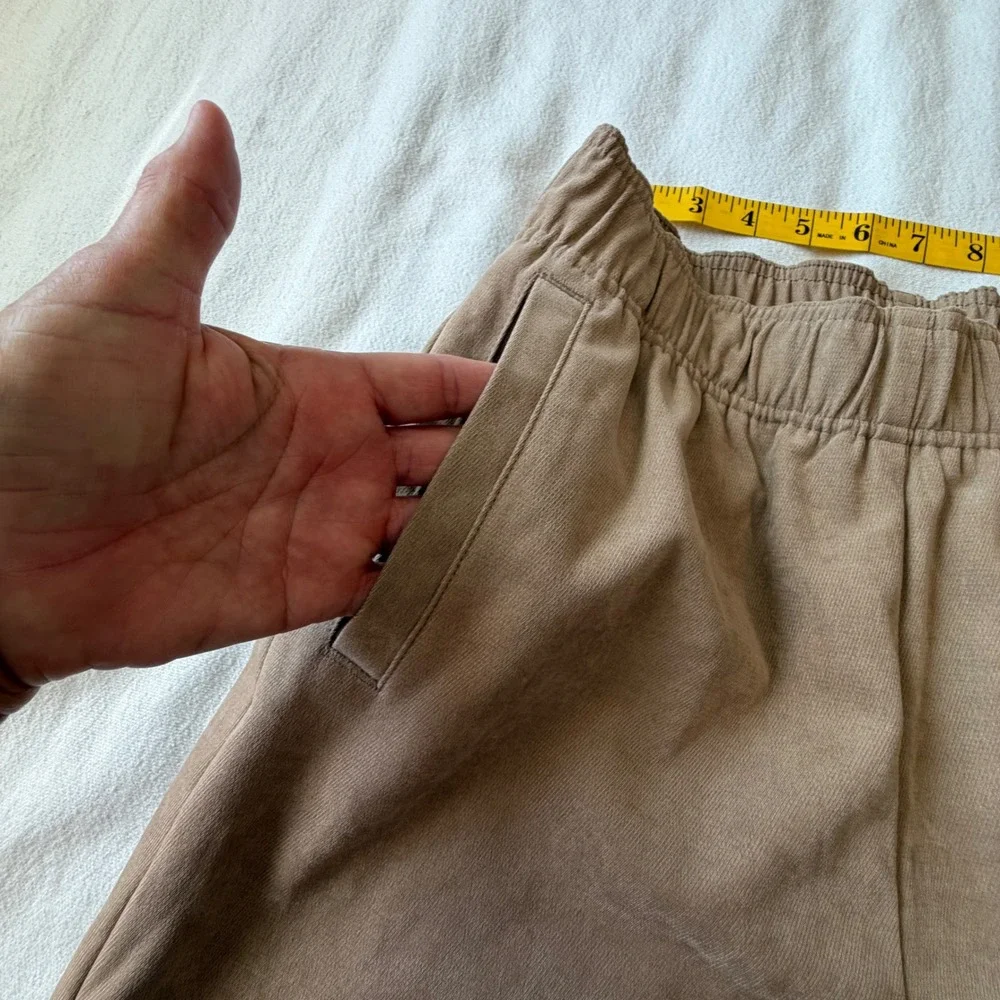 Zara Tan Faux Suede Joggers High Waist Ankle Zip Elastic Waist Pants Brown